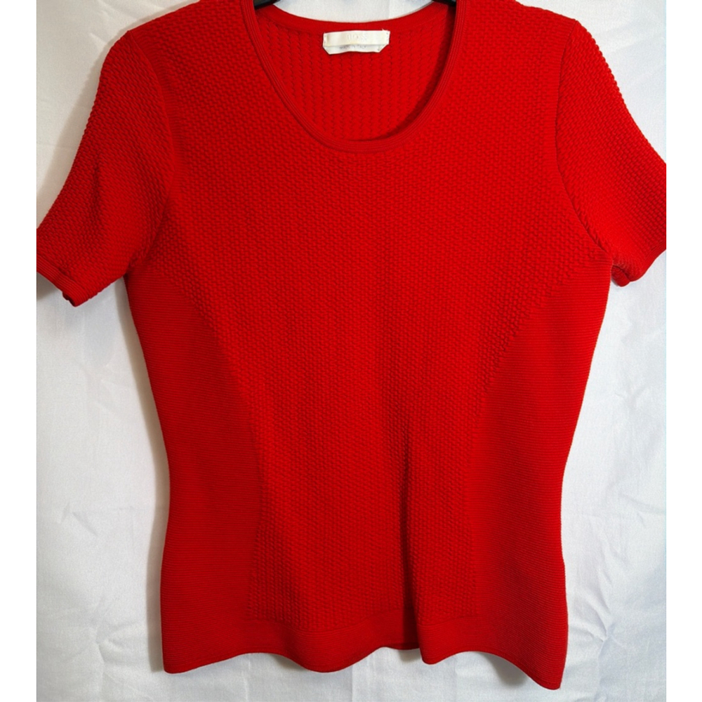 Hugo BOSS Women’s Texture Weave Knit Bodycon Slim Fitted Scoop Neck Tee Size L